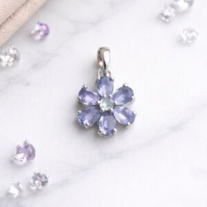 Sterling silver purple amethyst/ topaz flower pendant